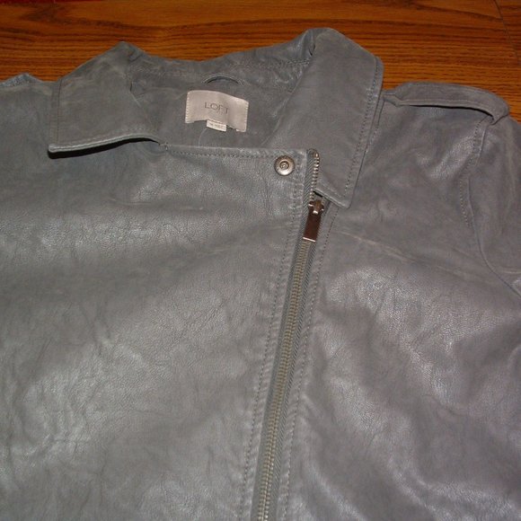 Loft Size 16 Gray Faux Nubuck Leather Moto Jacket (NWT) - Picture 7 of 14